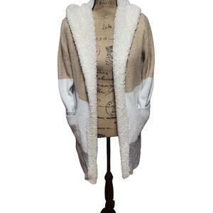 Sweet Rain ultra fuzzy hooded cardigan with pockets, neutral colors, size s